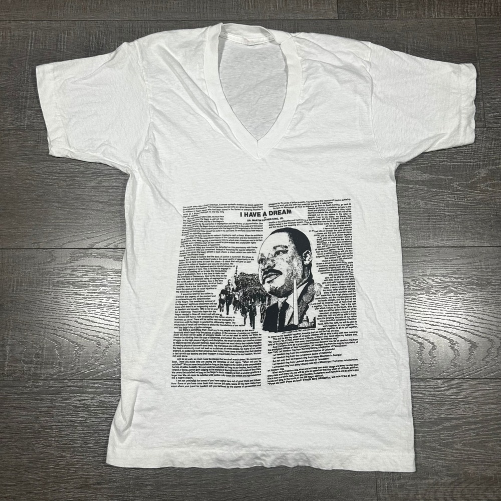 Vintage Martin Luther King Jr I Have A Dream Speech V-Neck T-Shirt White Medium
